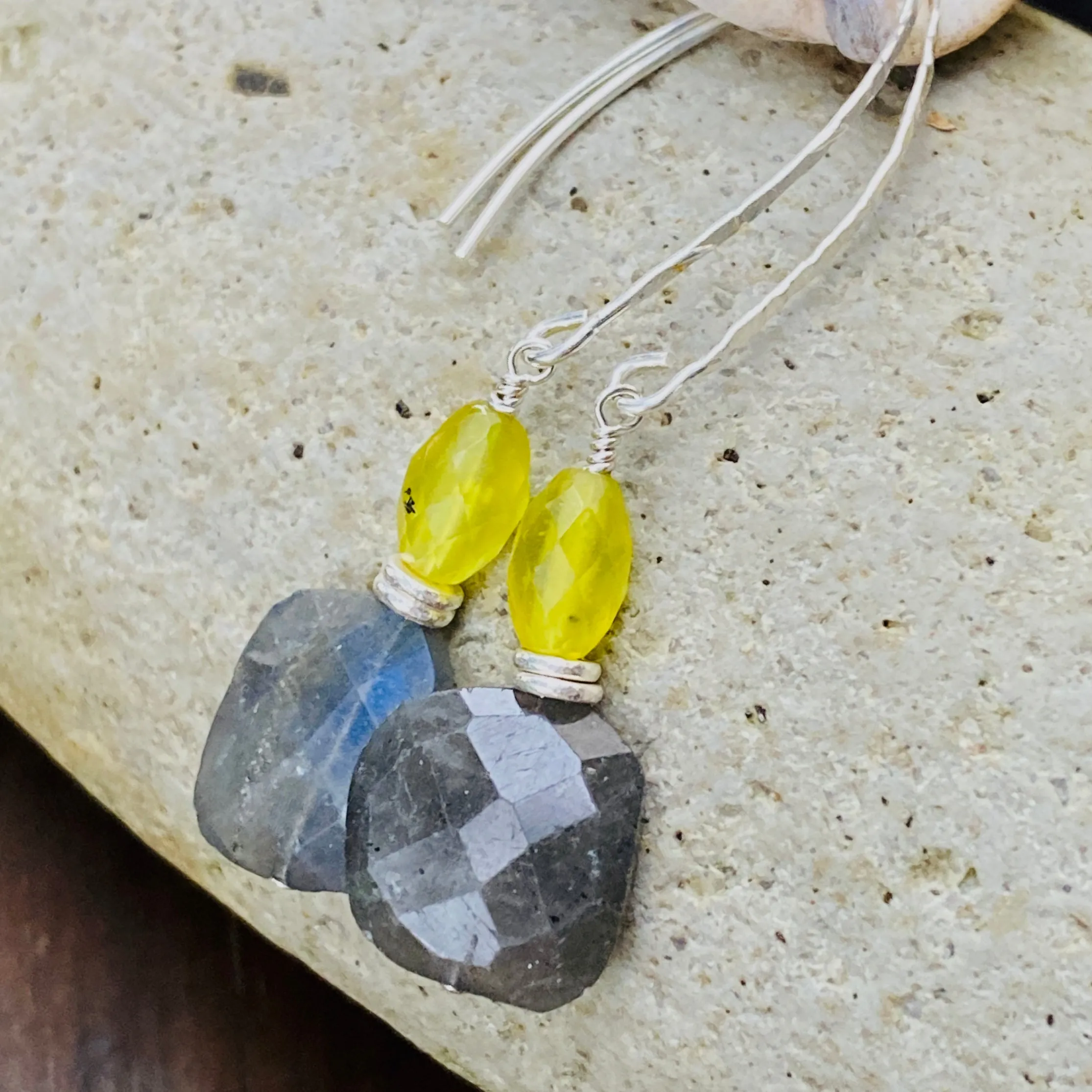 Labradorite & Korean Jade Dangle Earrings