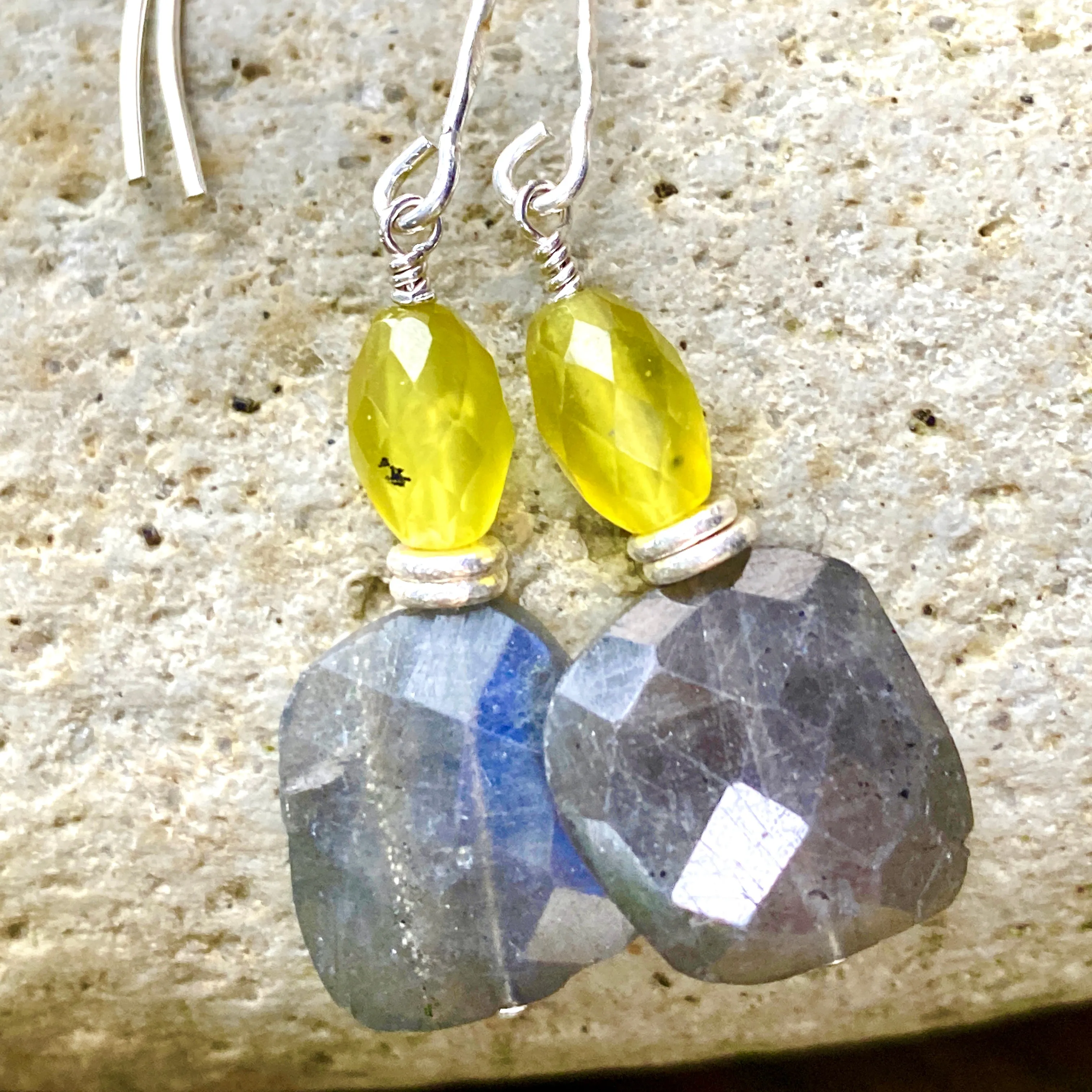 Labradorite & Korean Jade Dangle Earrings