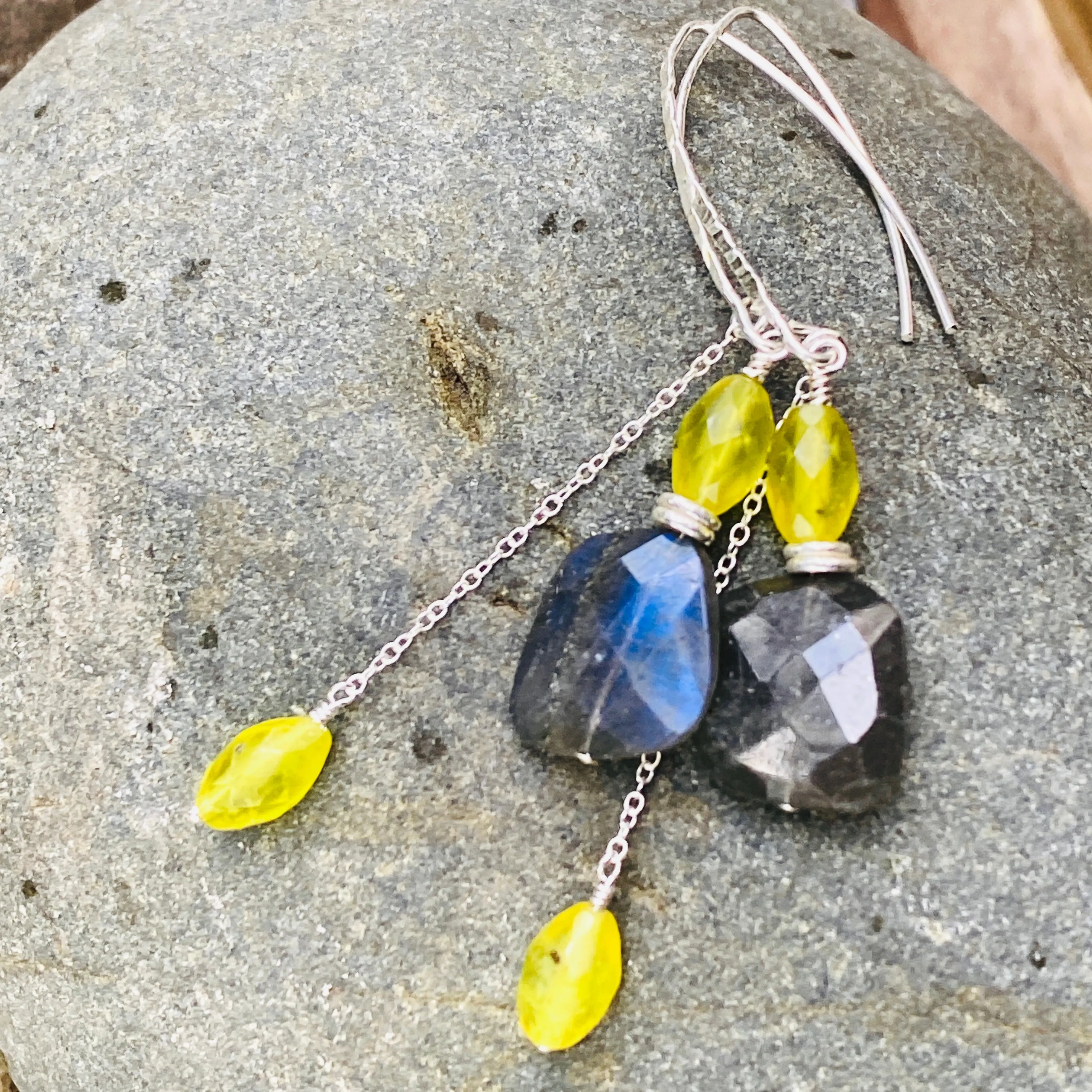 Labradorite & Korean Jade Dangle Earrings