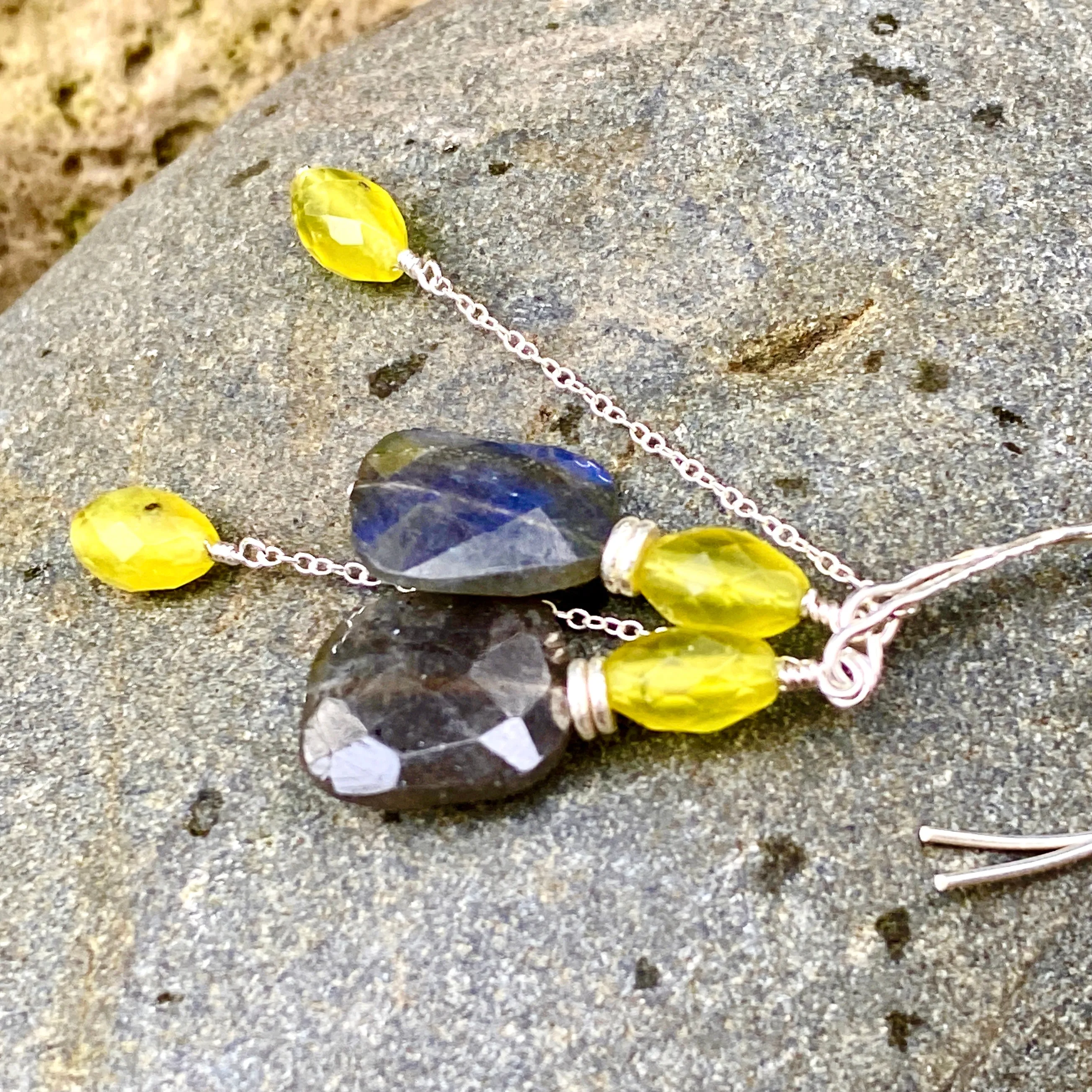 Labradorite & Korean Jade Dangle Earrings
