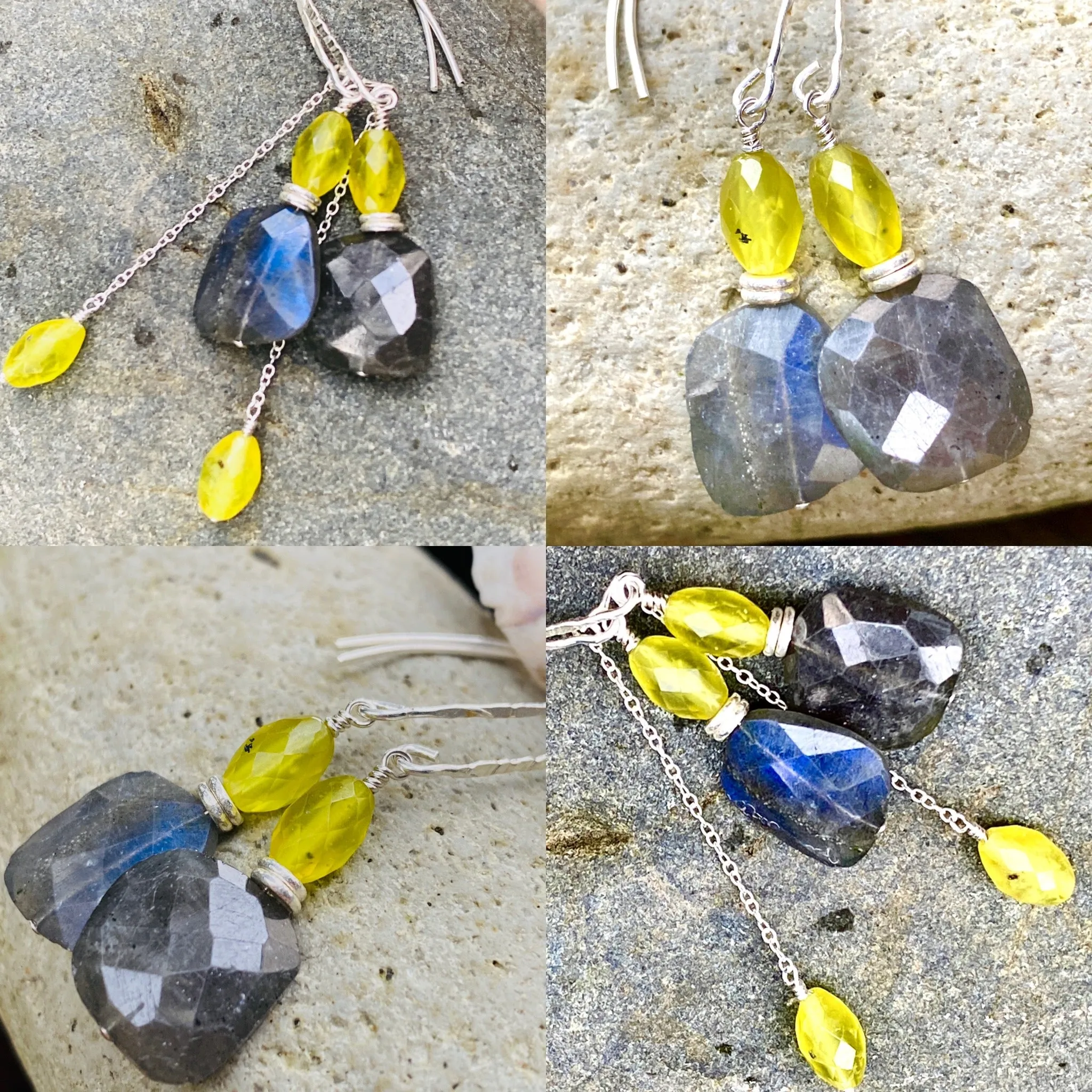 Labradorite & Korean Jade Dangle Earrings
