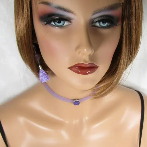 Lilac Jelly Band Ribbon Choker & Bracelet Dangling  Earrings