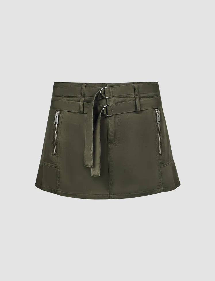 Low Waist Double Belts Zipper Skirt
