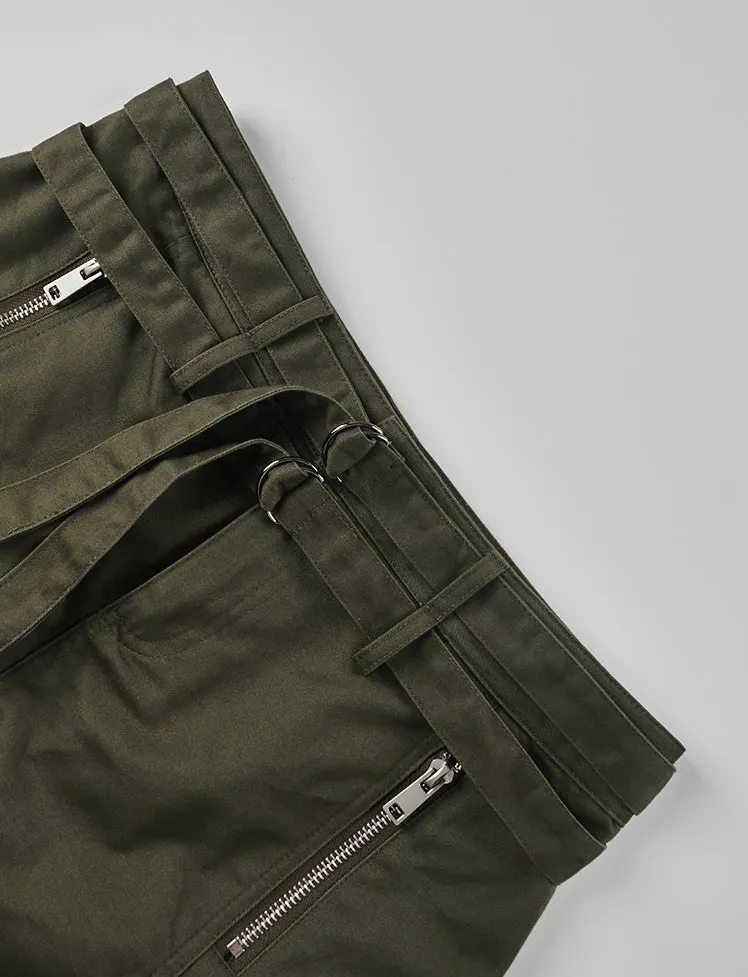 Low Waist Double Belts Zipper Skirt