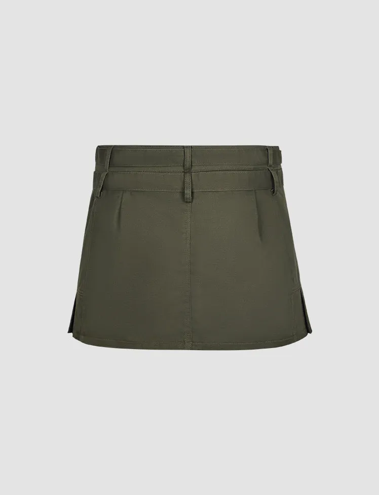 Low Waist Double Belts Zipper Skirt
