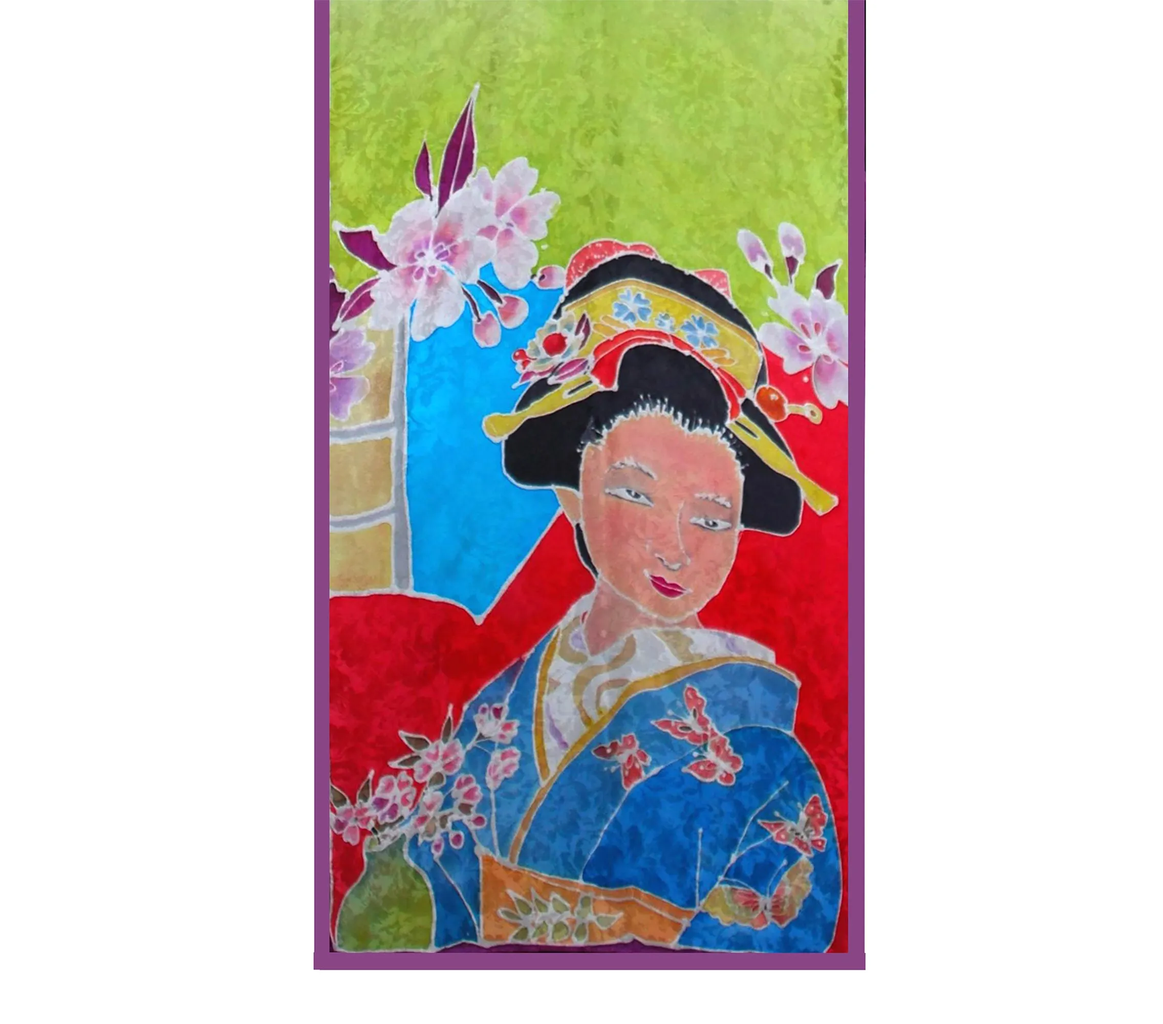 Luxurious Handpainted Japanese Geisha Jacquard Silk Wrap