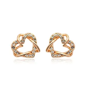 Luxury Gold Heart Rose Gold Color Stud Earrings
