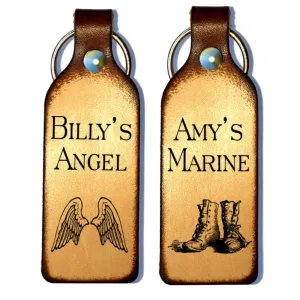 Marine & Angel Personalized Couples Leather Keychains