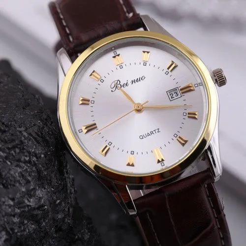 Men Luxury Brand Beinuo Quartz Watches Men Leather Watch Casual Wristwatch Male Clock