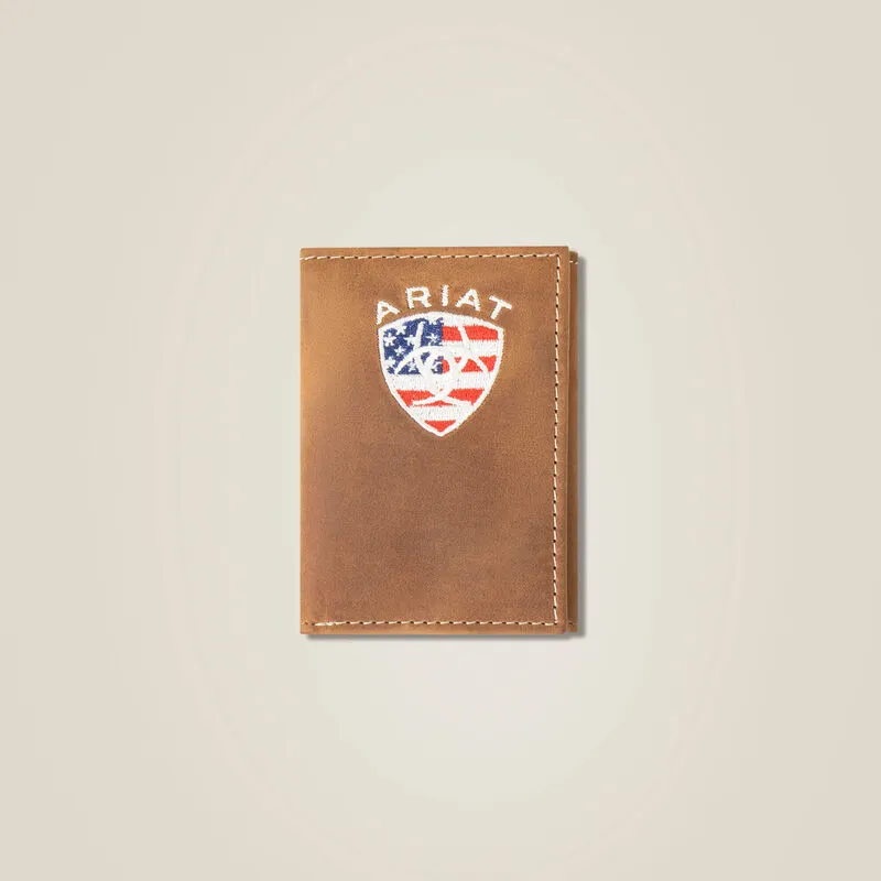 MF Ariat Mens Flag Shield Trifold Wallet Style 1005113