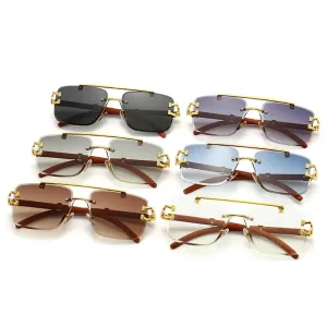 New Fashion Cheetah Head Sunglasses Rimless Sunglasses Rectangle Sunglasses Men & Women UV Protection Eyewear UV400
