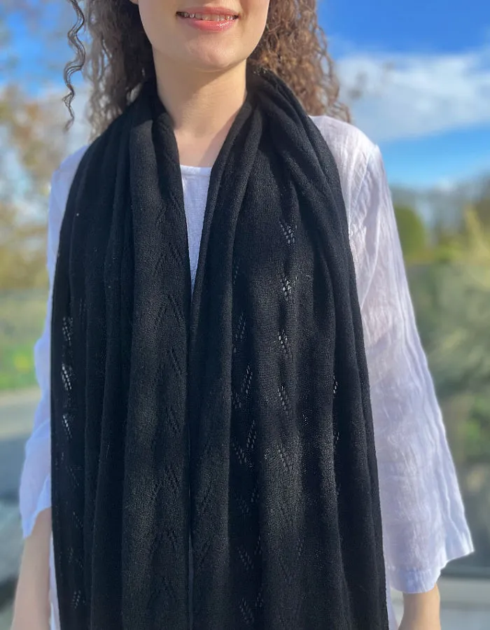Ochre Lace Stitch Cashmere Blend Wrap in Black