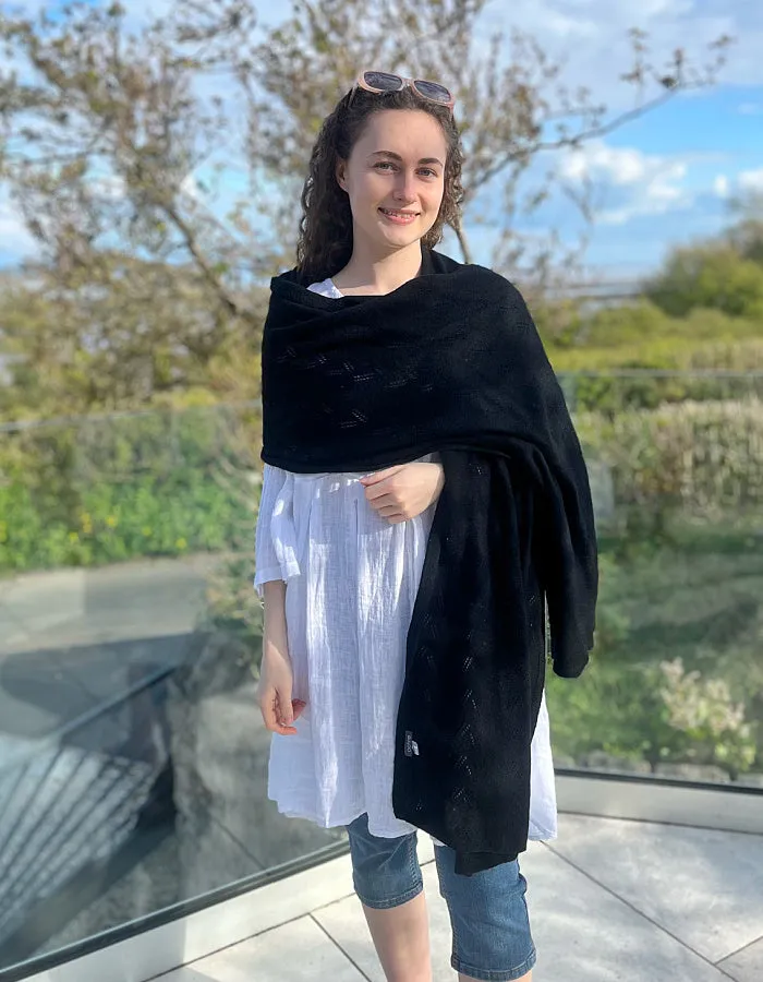 Ochre Lace Stitch Cashmere Blend Wrap in Black
