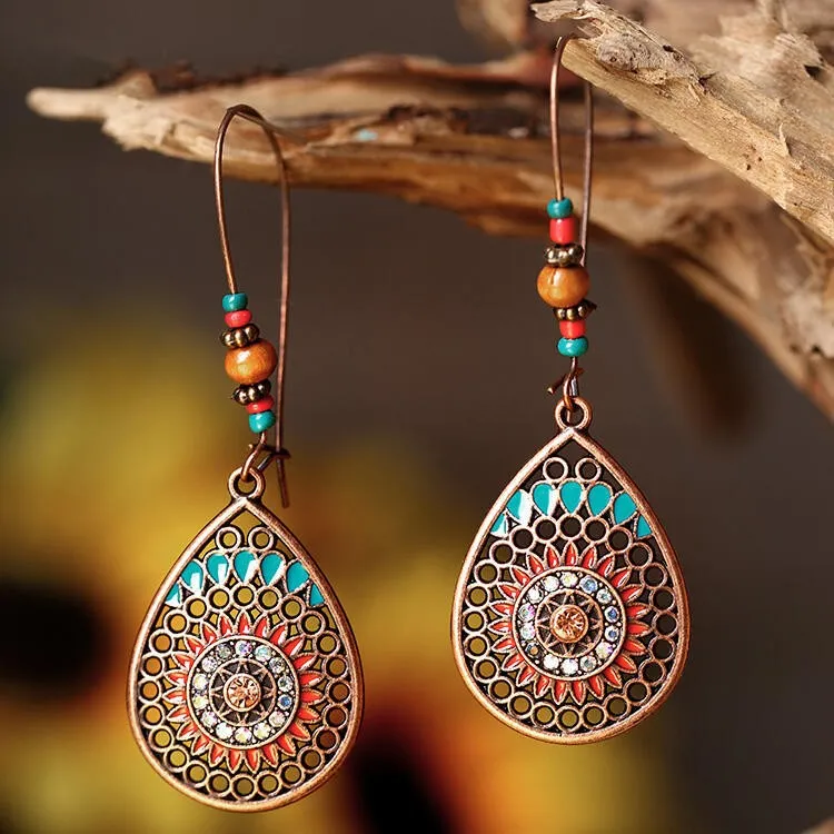 Oil Drip Beaded Teardrop Earrings🟤🔘