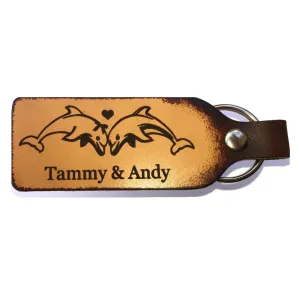 Personalized Dolphin Couple Leather Keychain