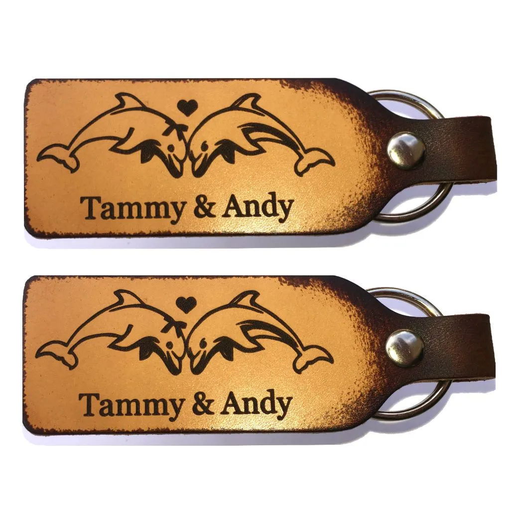 Personalized Dolphin Couple Leather Keychain