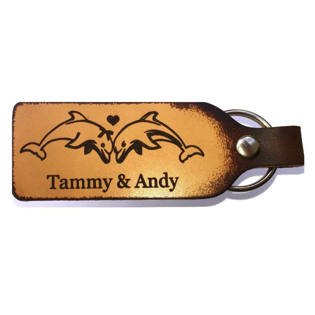 Personalized Dolphin Couple Leather Keychain