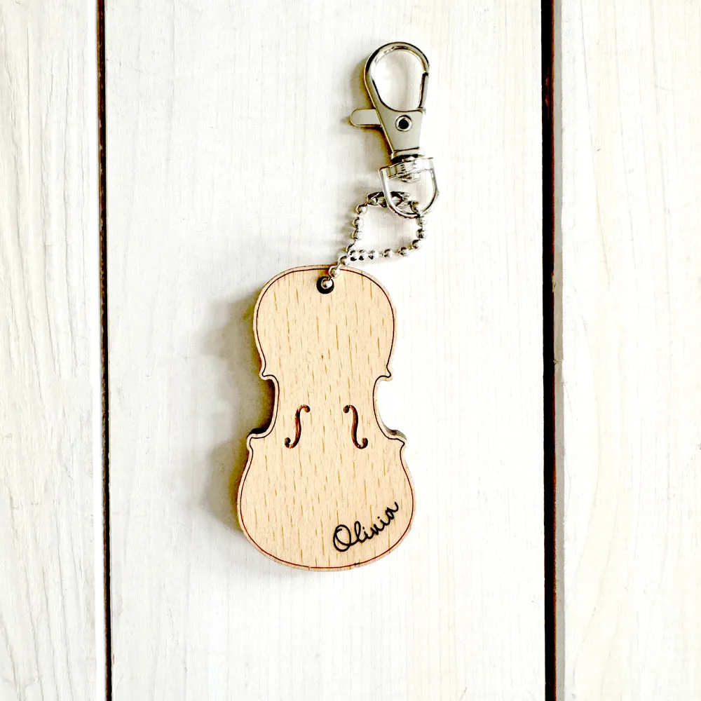 Personalized Violin Keychain (Natural Wood)