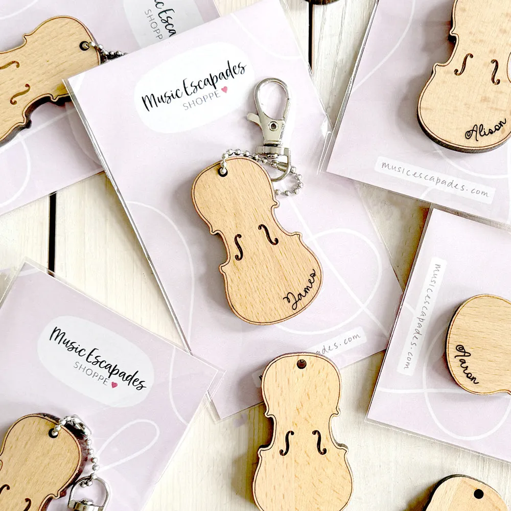 Personalized Violin Keychain (Natural Wood)