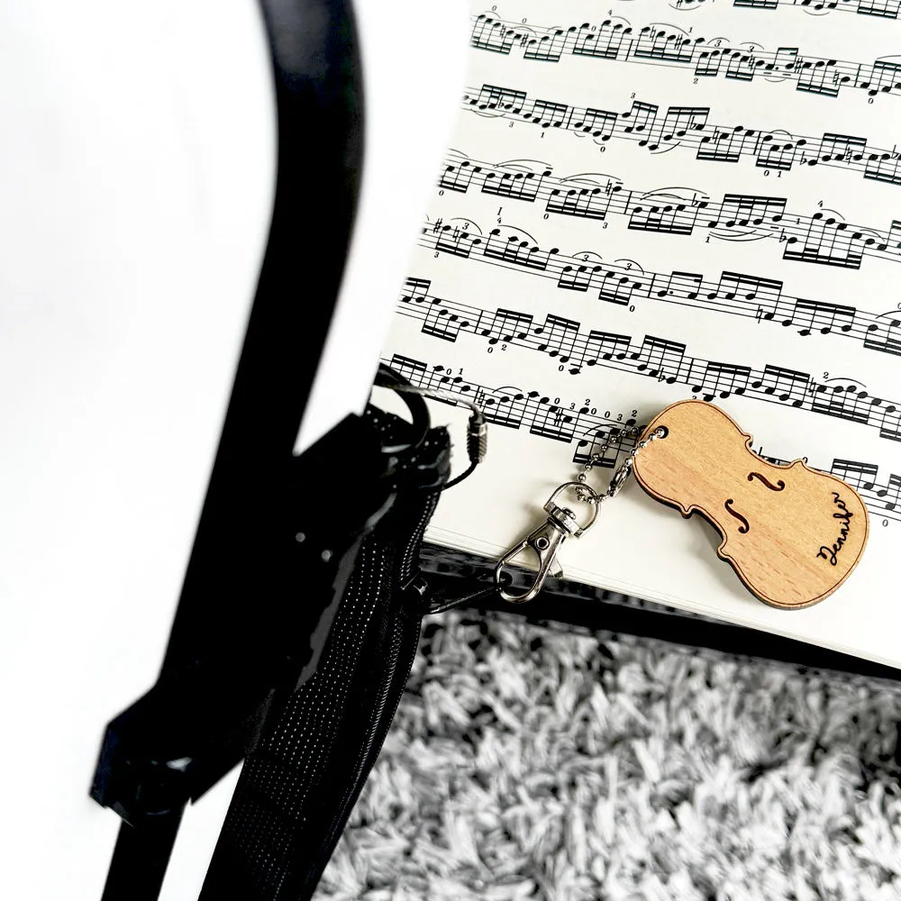 Personalized Violin Keychain (Natural Wood)