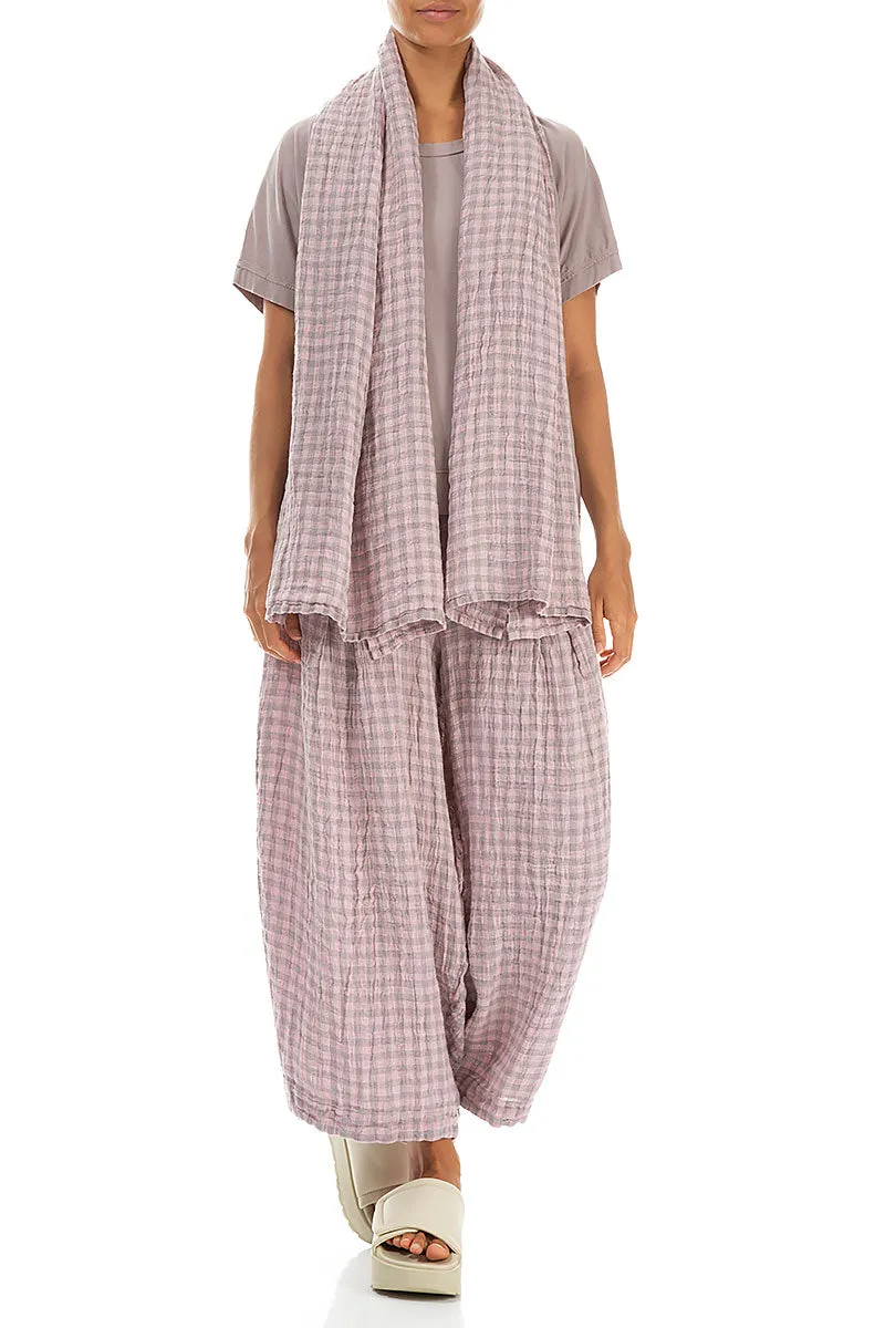 Pink Check Linen Scarf