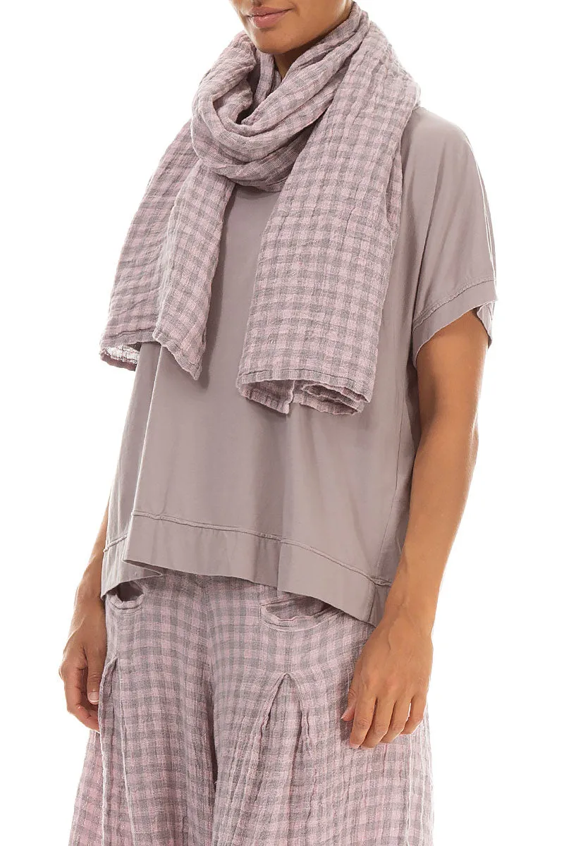 Pink Check Linen Scarf