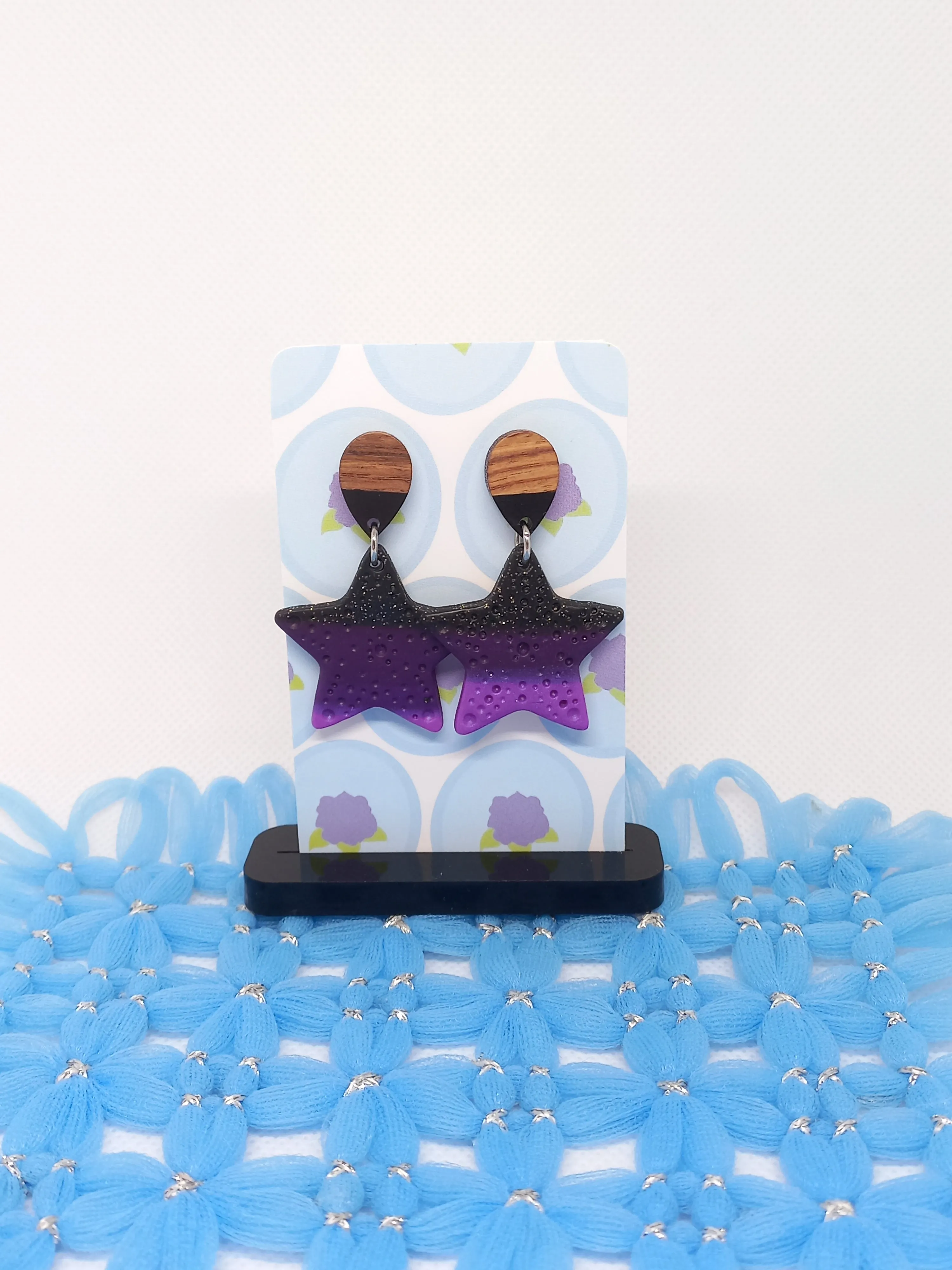 Purple & Black Large Starfish Earrings | Sea Critters