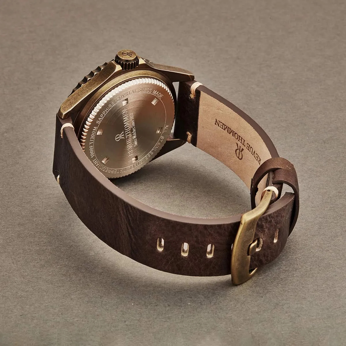 Revue Thommen Men's 17571.2584 'Diver' Green Dial Brown Leather Strap Gunmetal Automatic Watch