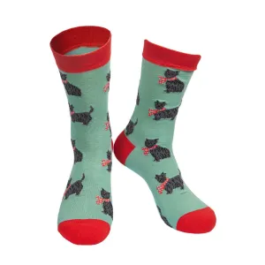 Sock Talk Green Bamboo Scottie Dog West Highland Terrier