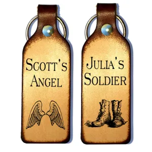 Soldier & Angel Personalized Couples Leather Keychains
