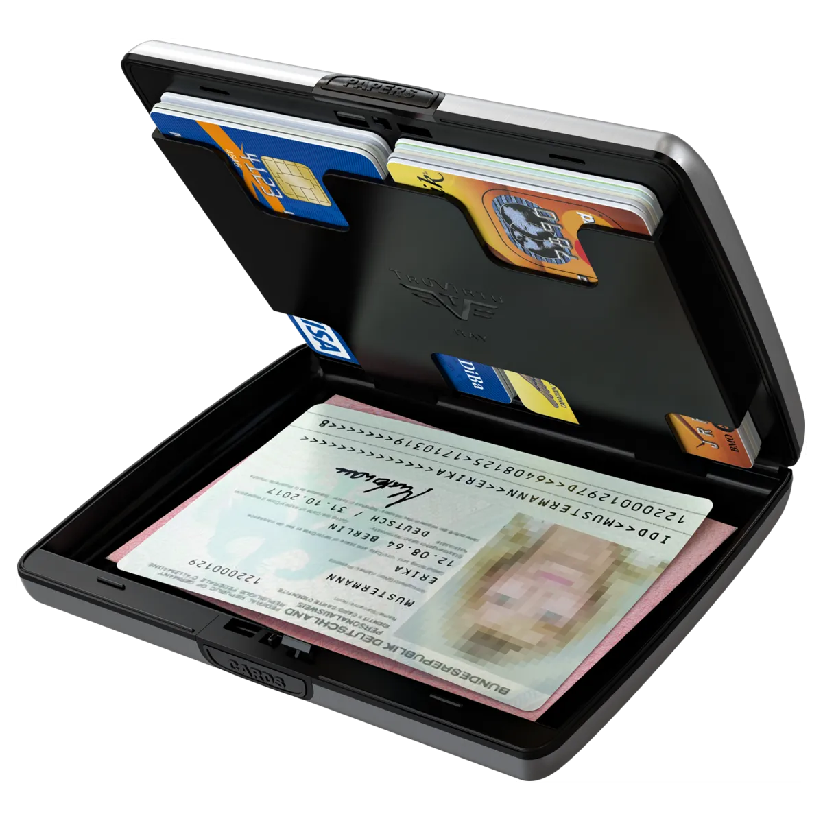 TRU VIRTU Aluminum Wallet Ray - Paper & Cards - Leather Line - Carbon