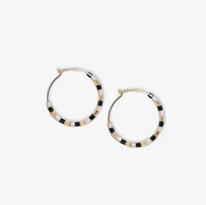 Victoria Mixed Bead Hoop Earrings, Black/Gold | Ink   Alloy