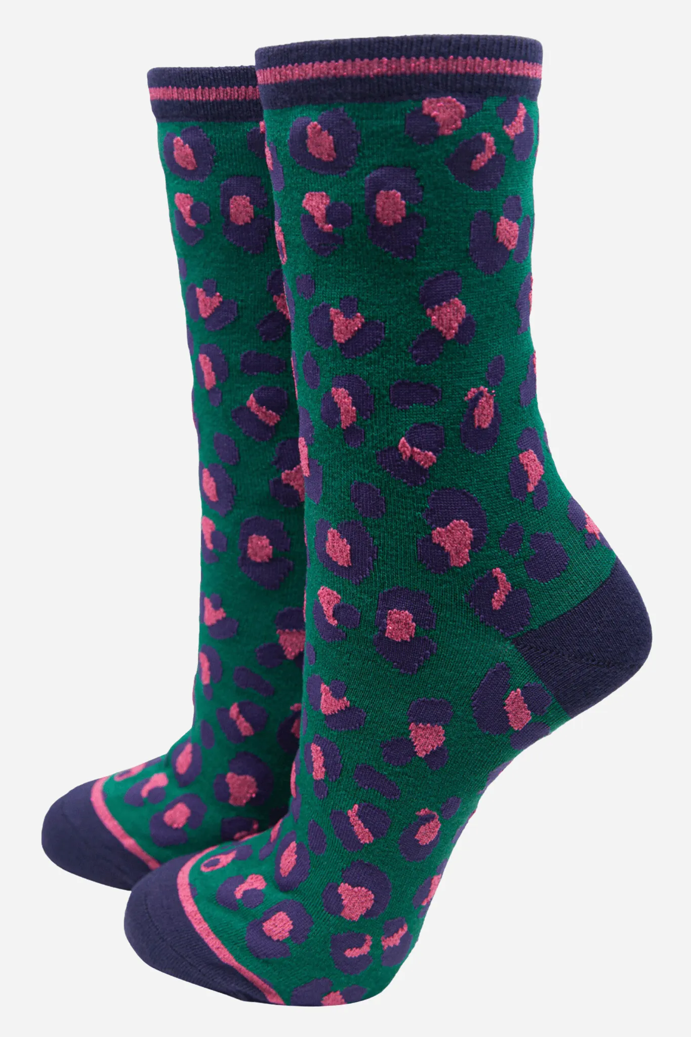 Women's Leopard Print Green and Pink Bamboo Socks