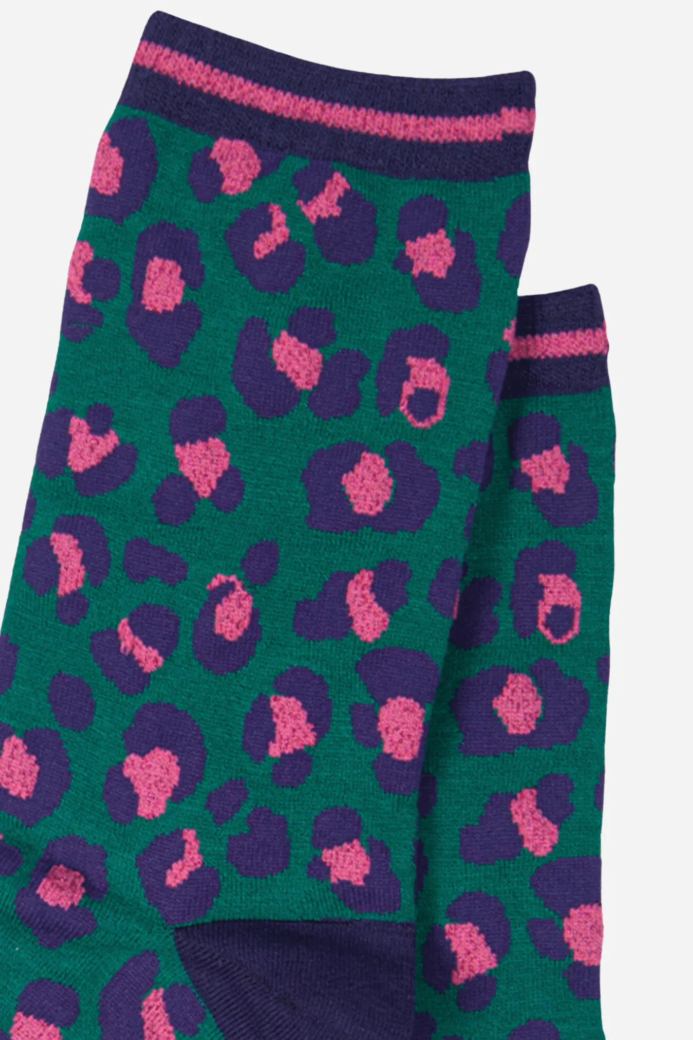 Women's Leopard Print Green and Pink Bamboo Socks