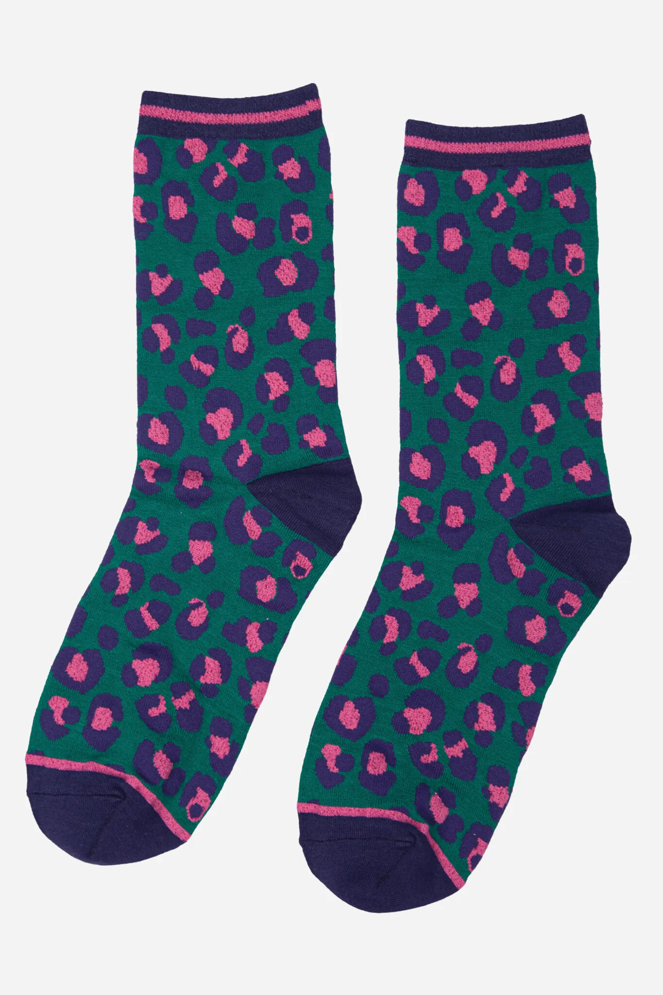 Women's Leopard Print Green and Pink Bamboo Socks